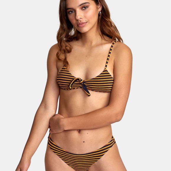 RVCA bikini front knot mid rise XL 14 bindi stripe - Picture 6 of 7